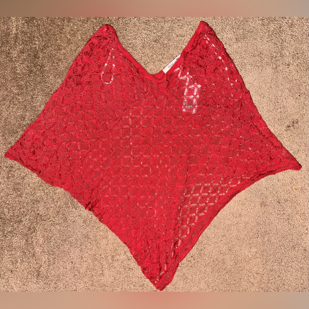 Vintage Brand New Red Knit Poncho